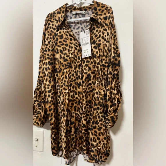 Zara ZW Collection Oversized Animal Print Boho Shirt Size XS - Picture 9 of 11